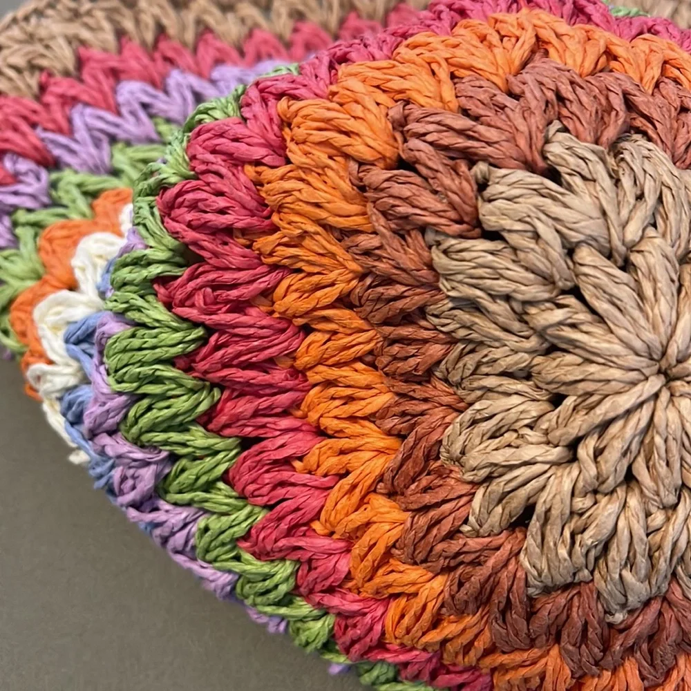 Hand-Crocheted Multicolor Raffia Bucket Hat - Picture 13 of 13